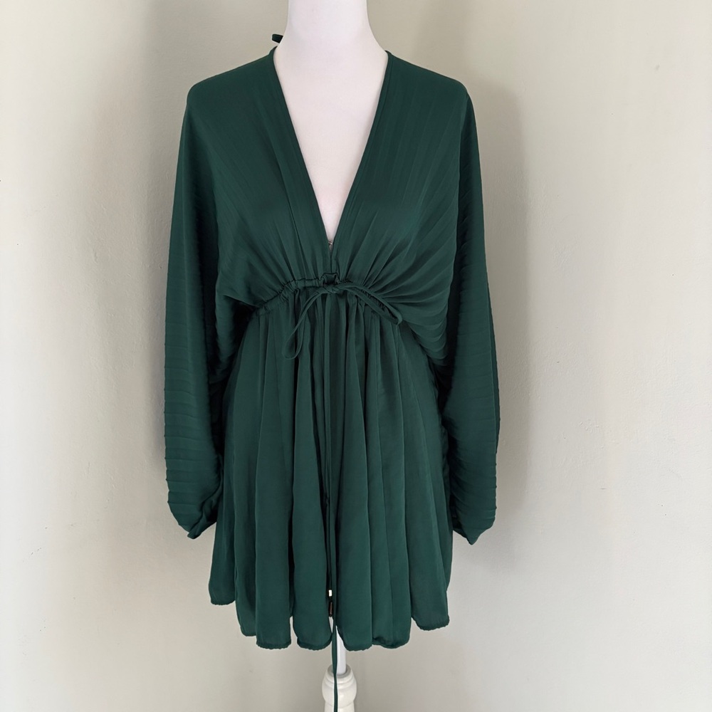 Free People “arzel” balloon emerald green mini dress